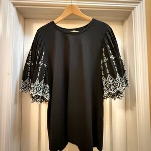 Chico's Black Top with White Lace Sleeves